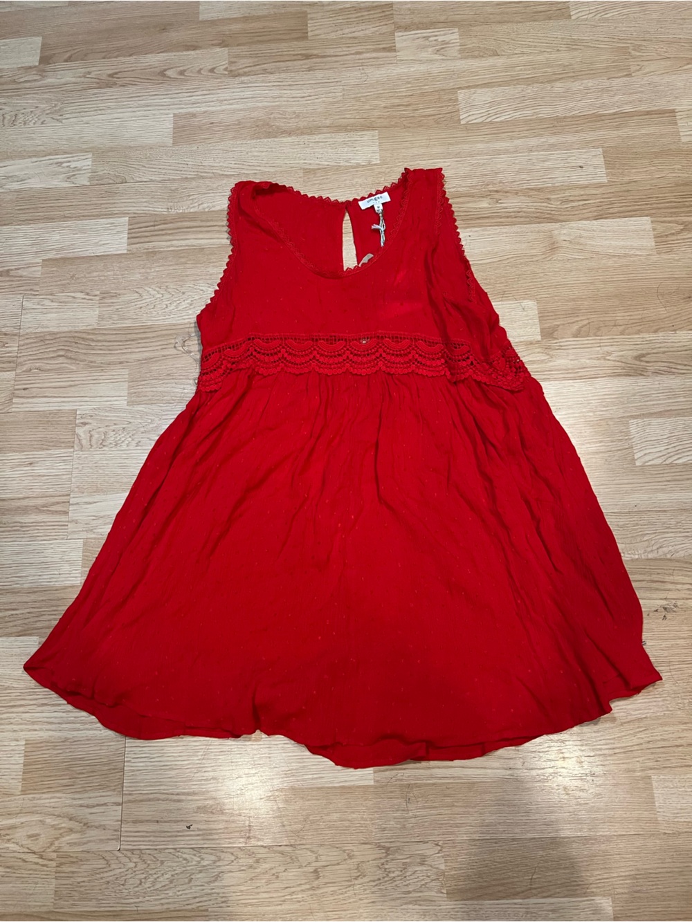 Red Sleeveless Lace-Trim Dress